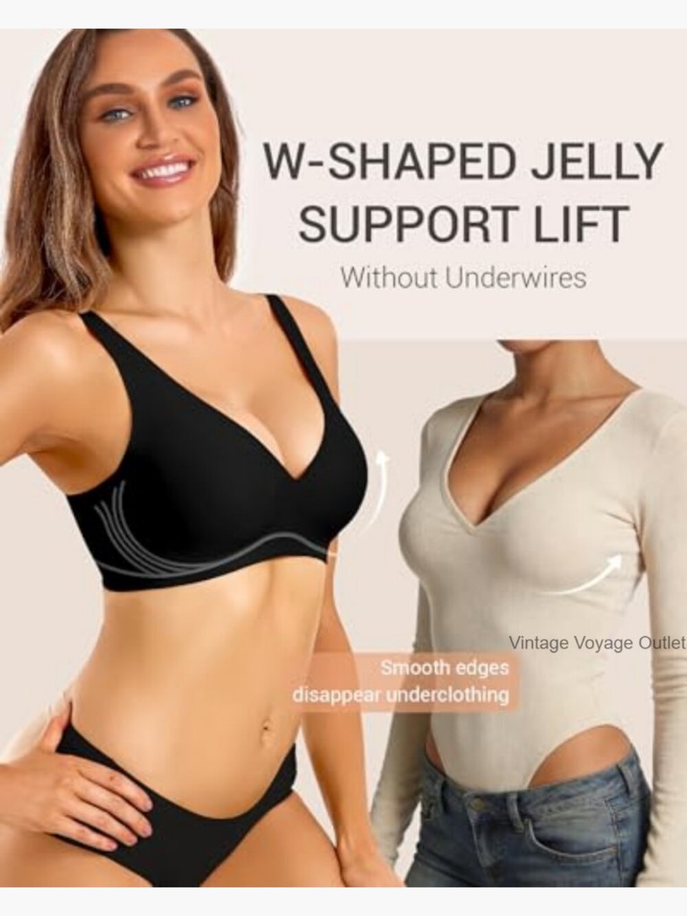 Deep V Wireless Seamless Push Up Bra Plunge Bralette Full Coverage View 2